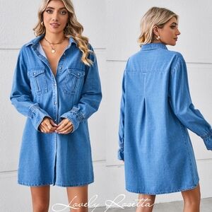 Casual Pocketed Mini Denim Dress